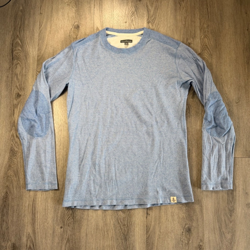 LL Bean Signature Mens Blue Striped Elbow Patch Long Sleeve T-Shirt Medium